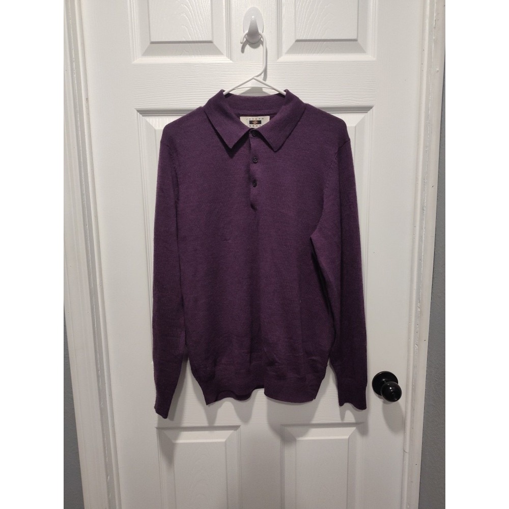 Joseph Abboud Polo Sweater Mens Modern Fit Sz Medium Purple Merino Wool Collared